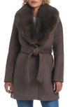 Vince Camuto Double Breasted Coat With Removable Faux Fur Collar In Mink