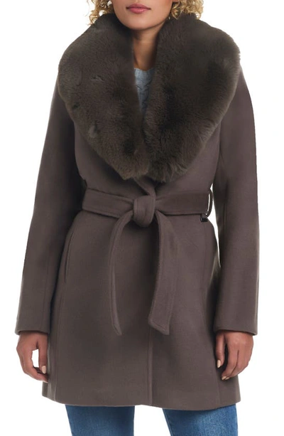 Vince Camuto Double Breasted Coat With Removable Faux Fur Collar In Mink