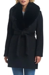 Vince Camuto Double Breasted Coat With Removable Faux Fur Collar In Black