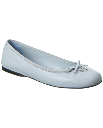 Prada Logo Leather Ballerina Flat In Grey