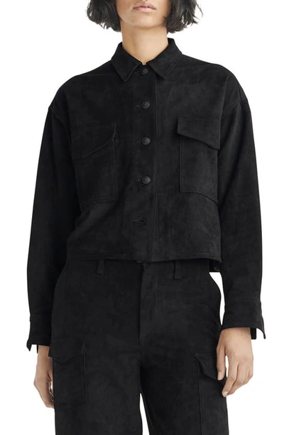 Rag & Bone Jaiden Crop Shirt Jacket In Black Faux Suede