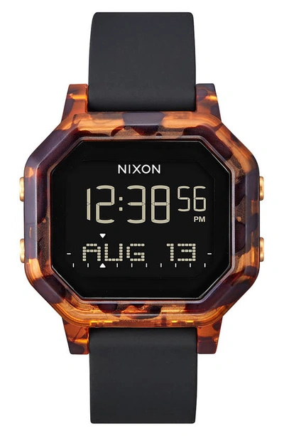 Nixon Siren Digital Silicone Strap Watch, 38mm In Tortoise