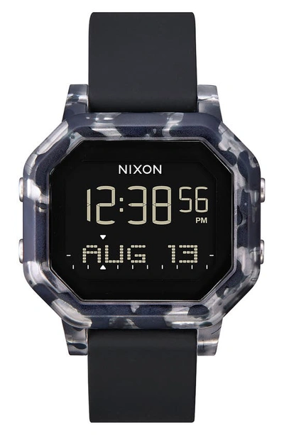 Nixon Siren Digital Silicone Strap Watch, 38mm In Black Tortoise