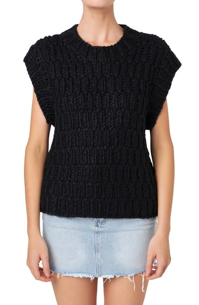 English Factory Chunky Cap Sleeve Sweater In Black