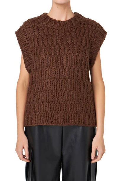 English Factory Chunky Cap Sleeve Sweater In Brown