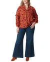 JESSICA SIMPSON TRENDY PLUS SIZE PRINTED TIE NECK TOP TRUE LOVE TROUSER WIDE LEG JEANS