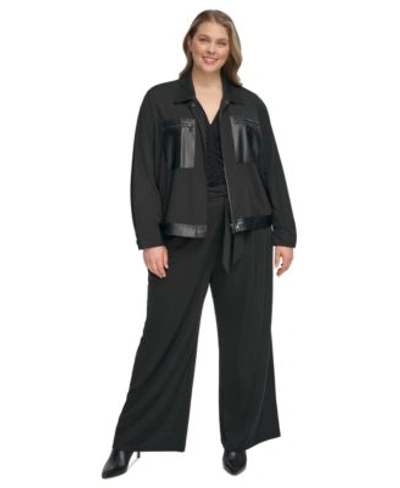 Calvin Klein Plus Size High-rise Belted Pull-on Pants In Black