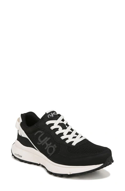 Ryka Jog On Sneaker In Black Fabric/suede
