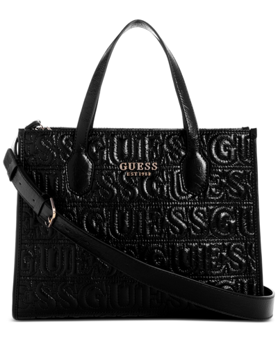 Guess Silvana Double Compartment Medium Tote In Black