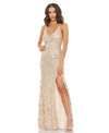 Mac Duggal Ieena Sequined Strappy Slip Dress In Nude Silver