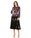 Mac Duggal Sequined Floral High Neck Puff Sleeve Midi Dress In Black Multi