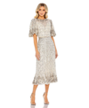 Mac Duggal Sequin Flounce Sleeve Midi Dress In Nude Silver In Neutral