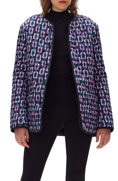 Diane Von Furstenberg Domino Reversible Geo Print Quilted Jacket In Purple/ Black Floral