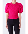 English Factory Asymmetric Shirred Puff Sleeve Top In Magenta