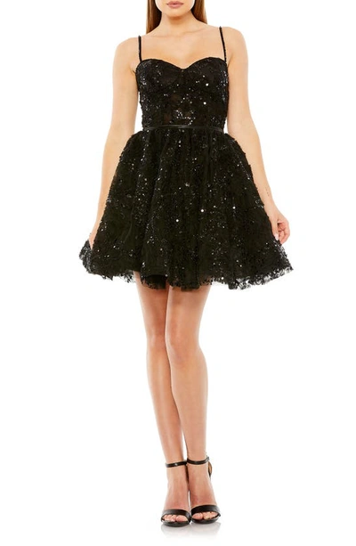 Mac Duggal Sequin Beaded Cocktail Minidress In Black