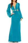 IEENA FOR MAC DUGGAL IEENA FOR MAC DUGGAL CUTOUT LONG SLEEVE JERSEY COLUMN GOWN