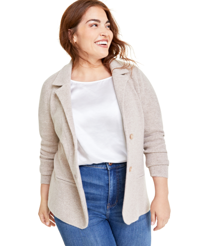 Charter Club Plus Size 100% Cashmere Blazer, Created For Macy's In Pearl Taupe
