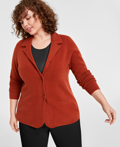 Charter Club Plus Size 100% Cashmere Blazer, Created For Macy's In Bronze