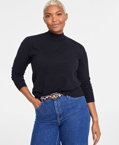 On 34th Women's Mock Neck Jersey Sweater, Created For Macy's In Deep Black