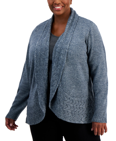 Karen Scott Plus Size Turbo Shawl-collar Cardigan, Created For Macy's In Blue Mirag Marl