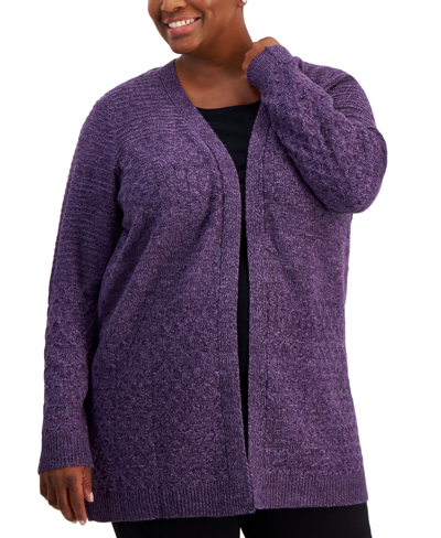 Karen Scott Plus Size Turbo Cardigan, Created For Macy's In Royal Purple Marl