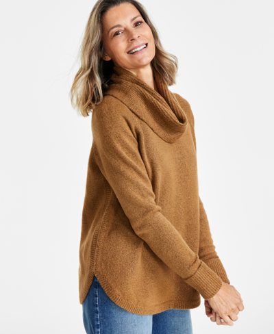 Style & Co Waffle Cowlneck Tunic, Created For Macy's In Caramel Kiss