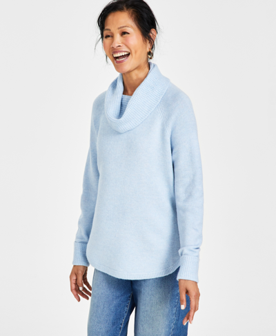 Style & Co Petite Waffle Cowlneck Tunic, Created For Macy's In Frozen Blue