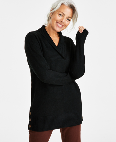 Style & Co Women's Shawl-collar Tunic Sweater, Created For Macy's In Deep Black