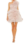 Mac Duggal Tulle Ruffle One Shoulder Mini Dress In Mauve