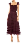 Mac Duggal Tiered Ruffle Tulle Cocktail Midi Dress In Amethyst