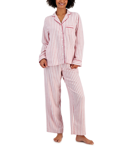 Charter Club Printed Cotton Flannel Packaged Pajama Set, Created For Macy's In Pin Stripe