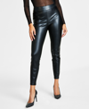 Bar Iii Women's Petite Soft Faux-leather Leggings, Created For Macy's In Deep Black