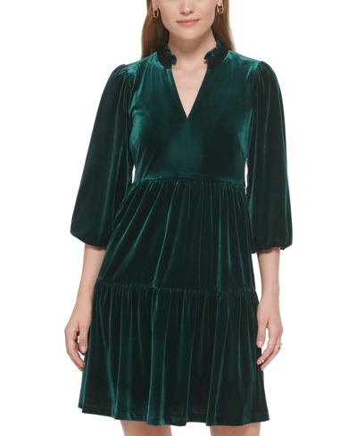 Vince Camuto Women's Velvet Puff-sleeve Tiered Dress In Hunter | ModeSens