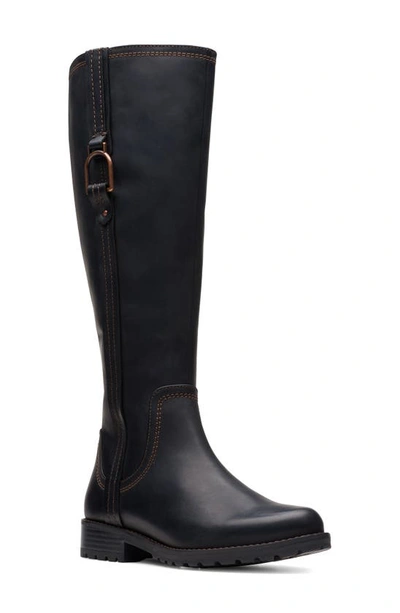 Clarks Aspra Knee High Boot In Black Leather