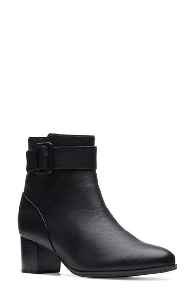 Clarks Loken Buckle Waterproof Ankle Bootie In Black Leather