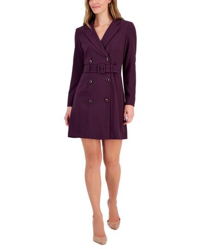 Taylor Women's Belted Double Breasted Blazer Dress In Eggplant