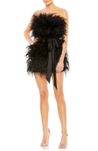 Mac Duggal Strapless Faux Feather Minidress In Black