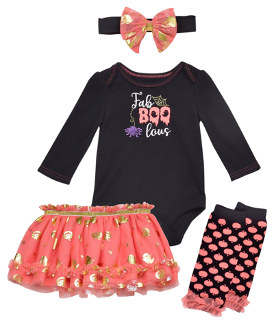 Baby Starters Baby Girls Halloween Bodysuit, Skirt, Headband And Leg Warmers, 4 Piece Set In Orange