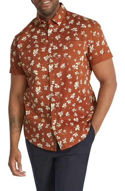 Johnny Bigg Tyler Floral Stretch Short Sleeve Button-down Shirt In Rust