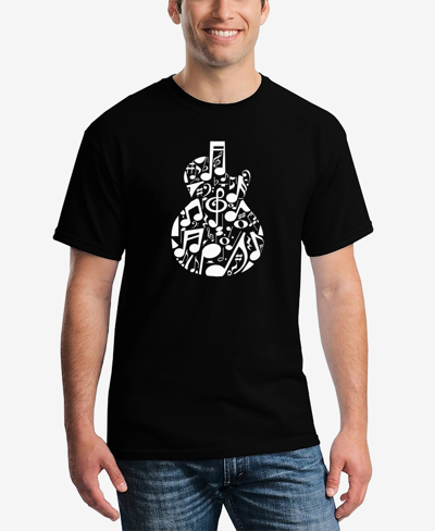 La Pop Art Men's Music Notes Guitar Printed Word Art T-shirt In Black