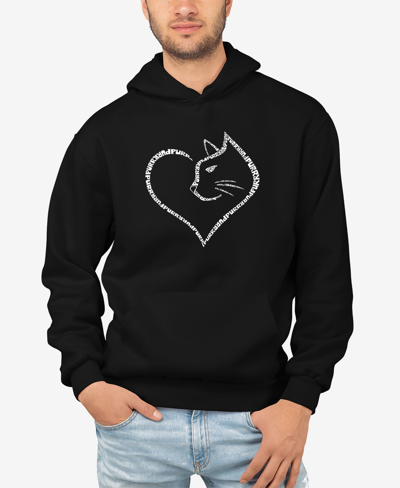 La Pop Art Men's Cat Heart Word Art Hooded Sweatshirt In Black