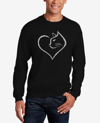 La Pop Art Men's Cat Heart Word Art Crewneck Sweatshirt In Black