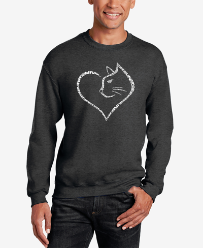 La Pop Art Men's Cat Heart Word Art Crewneck Sweatshirt In Dark Gray