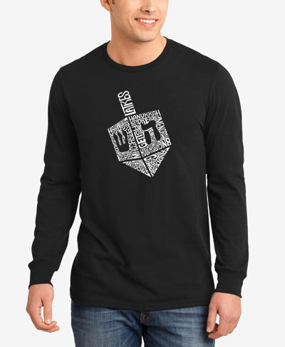 La Pop Art Men's Hanukkah Dreidel Word Art Long Sleeve T-shirt In Black