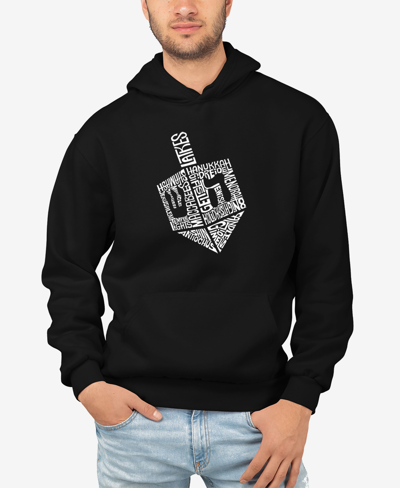 La Pop Art Men's Hanukkah Dreidel Word Art Hooded Sweatshirt In Black