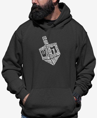 La Pop Art Men's Hanukkah Dreidel Word Art Hooded Sweatshirt In Dark Gray