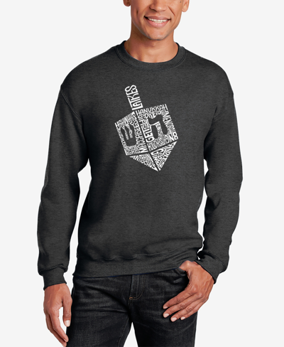 La Pop Art Men's Hanukkah Dreidel Word Art Crewneck Sweatshirt In Dark Gray