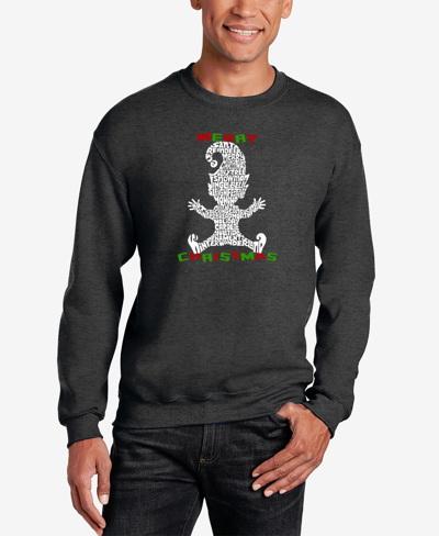 La Pop Art Men's Meowy Christmas Tree Word Art Crewneck Sweatshirt In Dark Grey
