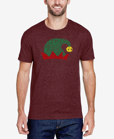 La Pop Art Men's Christmas Elf Hat Premium Blend Word Art T-shirt In Burgundy