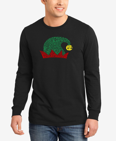 La Pop Art Men's Christmas Elf Hat Word Art Long Sleeve T-shirt In Black